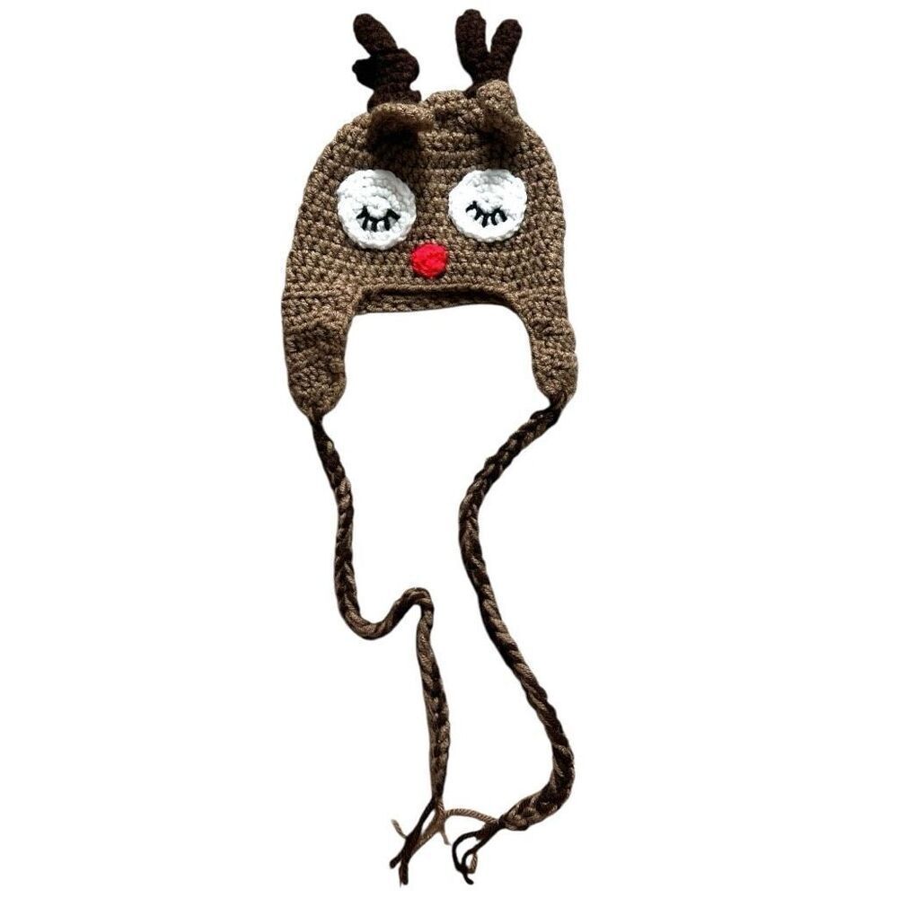 Baby Infant Unisex Reindeer Crocheted Christmas Hat